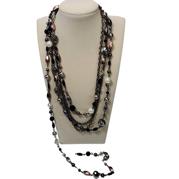 Lia Sophia Multi Strand Necklace 16" Katie Hematite Tone Freshwater Pearl Resin - Picture 1 of 7